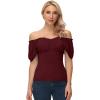 image:imageScarlet Darkness Women Renaissance Shirt Off Shoulder Flutter Short Sleeve Top Summer Square Neck Peasant BlouseDark Red