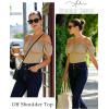 image:imageScarlet Darkness Women Renaissance Shirt Off Shoulder Flutter Short Sleeve Top Summer Square Neck Peasant BlouseKhaki