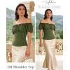 image:imageScarlet Darkness Women Renaissance Shirt Off Shoulder Flutter Short Sleeve Top Summer Square Neck Peasant BlouseOlive Green