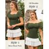 image:imageScarlet Darkness Women Renaissance Shirt Off Shoulder Flutter Short Sleeve Top Summer Square Neck Peasant BlouseOlive Green