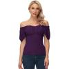 image:imageScarlet Darkness Women Renaissance Shirt Off Shoulder Flutter Short Sleeve Top Summer Square Neck Peasant BlousePurple