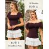image:imageScarlet Darkness Women Renaissance Shirt Off Shoulder Flutter Short Sleeve Top Summer Square Neck Peasant BlousePurple Red