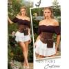image:imageScarlet Darkness Women Renaissance Shirt Off Shoulder Flutter Short Sleeve Top Summer Square Neck Peasant BlousePurple Red