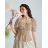 image:imageScarlet Darkness Women Renaissance Shirt Puff Sleeve Square Neck Peasant Pirate BlouseKhaki