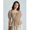 image:imageScarlet Darkness Women Renaissance Shirt Puff Sleeve Square Neck Peasant Pirate BlouseKhaki