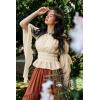 image:imageScarlet Darkness Womens Renaissance Shirt Ruffle Sleeve Off The Shoulder Peplum Blouse Peasant Dressy TopApricot