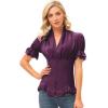 image:imageScarlet Darkness Womens Work Tops Elegant Renaissance Pirate Shirt Short Sleeve Victorian Peasant BlousesEggplant Purple