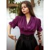 image:imageScarlet Darkness Womens Work Tops Elegant Renaissance Pirate Shirt Short Sleeve Victorian Peasant BlousesEggplant Purple