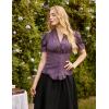 image:imageScarlet Darkness Womens Work Tops Elegant Renaissance Pirate Shirt Short Sleeve Victorian Peasant BlousesGrey Purple