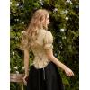 image:imageScarlet Darkness Womens Work Tops Elegant Renaissance Pirate Shirt Short Sleeve Victorian Peasant BlousesKhaki