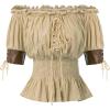 image:imageBelle Poque Women Renaissance Off Shoulder Blouse Smocked Waist Pirate Shirt Peplum TopsKhaki