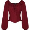 image:imageSCARLET DARKNESS Corset Tops for Women Elastic Neckline Renaissance Shirt Peasant BlouseWine Red