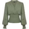 image:imageSCARLET DARKNESS Renaissance Shirt Women Boho Long Sleeve V Neck Smocked Peasant TopsBean Green