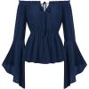 image:imageSCARLET DARKNESS Renaissance Shirt Women Peasant Blouse Bell Sleeve Off Shoulder Tops Pirate CostumeNavy Blue