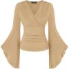 image:imageScarlet Darkness Bell Sleeve Tops for Women Renaissance Shirt Pirate Peasant BlouseKhaki