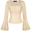 image:imageScarlet Darkness Long Sleeve Tops for Women Square Neck Shirts Fitted Fall Blouse Goth Victorian Tees Going Out ClothesApricot White