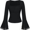 image:imageScarlet Darkness Long Sleeve Tops for Women Square Neck Shirts Fitted Fall Blouse Goth Victorian Tees Going Out ClothesBlack