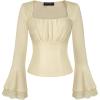 image:imageScarlet Darkness Long Sleeve Tops for Women Square Neck Shirts Fitted Fall Blouse Goth Victorian Tees Going Out ClothesLight Beige