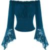 image:imageScarlet Darkness Renaissance Shirt Women Bell Sleeve Off The Shoulder Pirate Blouse Peasant Dressy TopBlue
