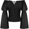 image:imageScarlet Darkness Renaissance Shirt Women Long Sleeve Off Shoulder Tops Pirate Peasant BlouseBlack