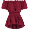 image:imageScarlet Darkness Renaissance Shirt Women Off Shoulder Short Sleeve Tops Summer Peasant Pirate Shirt Peplum BlouseWine Red