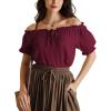 image:imageScarlet Darkness Renaissance Shirt Women Summer Off Shoulder Short Sleeve Peasant TopsWine Red