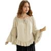 image:imageScarlet Darkness Women Bell Sleeve Tops Ruffle Off Shoulder Casual Loose Renaissance Peasant BlouseApricot