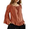 image:imageScarlet Darkness Women Bell Sleeve Tops Ruffle Off Shoulder Casual Loose Renaissance Peasant BlouseBurnt Orange