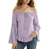 image:imageScarlet Darkness Women Bell Sleeve Tops Ruffle Off Shoulder Casual Loose Renaissance Peasant BlouseLight Purple