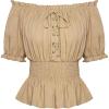 image:imageScarlet Darkness Women Renaissance Off Shoulder Blouse Smocked Waist Pirate Shirt Peplum TopsKhaki
