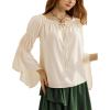 image:imageScarlet Darkness Women Renaissance Shirt Off Shoulder Bell Sleeve Ruffle Casual Loose Peasant TopsApricot