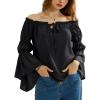 image:imageScarlet Darkness Women Renaissance Shirt Off Shoulder Bell Sleeve Ruffle Casual Loose Peasant TopsBlack