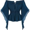 image:imageScarlet Darkness Women Renaissance Shirt Off Shoulder Bell Sleeve Smocked Waist Tops BlouseNavy Blue