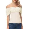 image:imageScarlet Darkness Women Renaissance Shirt Off Shoulder Flutter Short Sleeve Top Summer Square Neck Peasant BlouseBeige