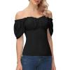 image:imageScarlet Darkness Women Renaissance Shirt Off Shoulder Flutter Short Sleeve Top Summer Square Neck Peasant BlouseBlack