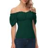 image:imageScarlet Darkness Women Renaissance Shirt Off Shoulder Flutter Short Sleeve Top Summer Square Neck Peasant BlouseDark Green
