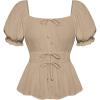 image:imageScarlet Darkness Women Renaissance Shirt Puff Sleeve Square Neck Peasant Pirate BlouseKhaki