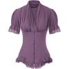 image:imageScarlet Darkness Womens Work Tops Elegant Renaissance Pirate Shirt Short Sleeve Victorian Peasant BlousesGrey Purple