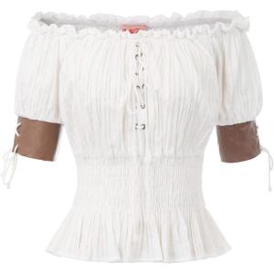 image:imageBelle Poque Women Renaissance Off Shoulder Blouse Smocked Waist Pirate Shirt Peplum TopsWhite