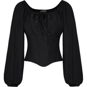 image:imageSCARLET DARKNESS Corset Tops for Women Elastic Neckline Renaissance Shirt Peasant BlouseBlack