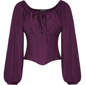 image:imageSCARLET DARKNESS Corset Tops for Women Elastic Neckline Renaissance Shirt Peasant BlouseDeep Purple