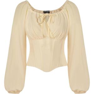 image:imageSCARLET DARKNESS Corset Tops for Women Elastic Neckline Renaissance Shirt Peasant BlousePristine