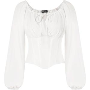 image:imageSCARLET DARKNESS Corset Tops for Women Elastic Neckline Renaissance Shirt Peasant BlouseWhite