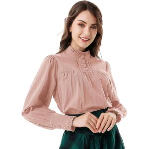image:imageSCARLET DARKNESS Gothic Victorian Blouse Tops for Women 2026 Cotton Long Sleeve Renaissance ShirtDusty Pink