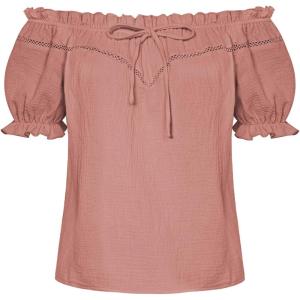 image:imageSCARLET DARKNESS Peasant Blouse for Women Off Shoulder Puff Sleeve Cotton Loose Summer TopsDusty Pink