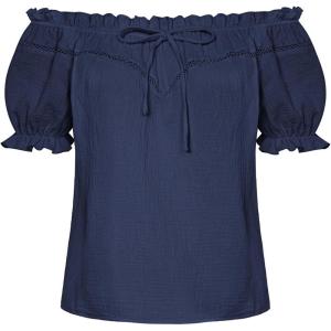 image:imageSCARLET DARKNESS Peasant Blouse for Women Off Shoulder Puff Sleeve Cotton Loose Summer TopsNavy