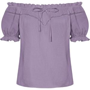 image:imageSCARLET DARKNESS Peasant Blouse for Women Off Shoulder Puff Sleeve Cotton Loose Summer TopsTaro Purple