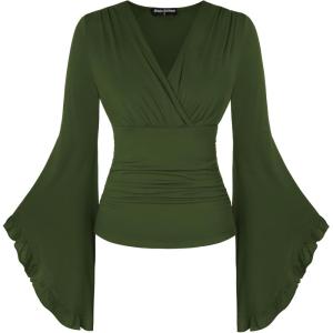 image:imageScarlet Darkness Bell Sleeve Tops for Women Renaissance Shirt Pirate Peasant BlouseDark Green