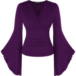 image:imageScarlet Darkness Bell Sleeve Tops for Women Renaissance Shirt Pirate Peasant BlouseDark Purple