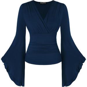 image:imageScarlet Darkness Bell Sleeve Tops for Women Renaissance Shirt Pirate Peasant BlouseNavy Blue